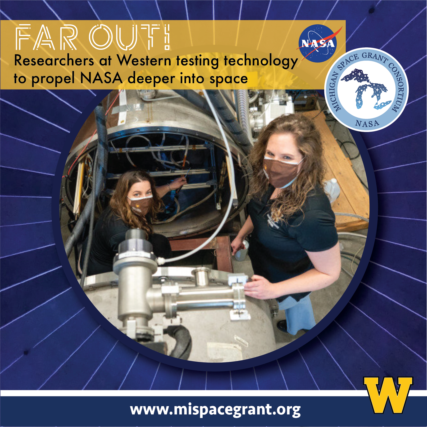 Margaret Mooney, left, and Dr. Kristina Lemmer stand with a vacuum chamber in Lemmer's lab. The device is used to simulate the conditions in space.